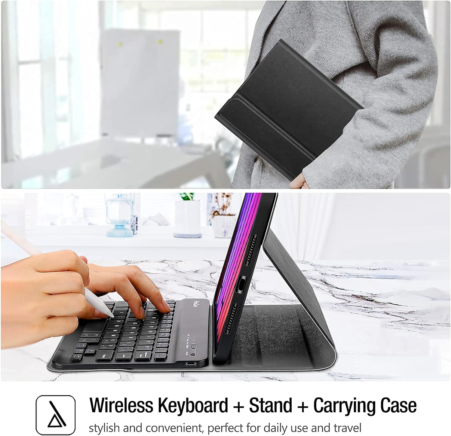 Slim Folio Smart Keyboard Case Cover with Detachable Wireless Bluetooth Keyboard for Apple iPad Mini 6 2021 – Black