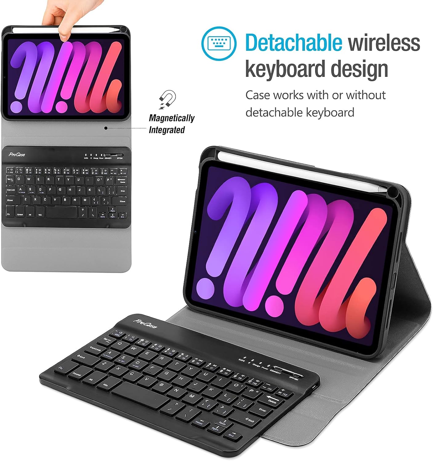 Slim Folio Smart Keyboard Case Cover with Detachable Wireless Bluetooth Keyboard for Apple iPad Mini 6 2021 – Black