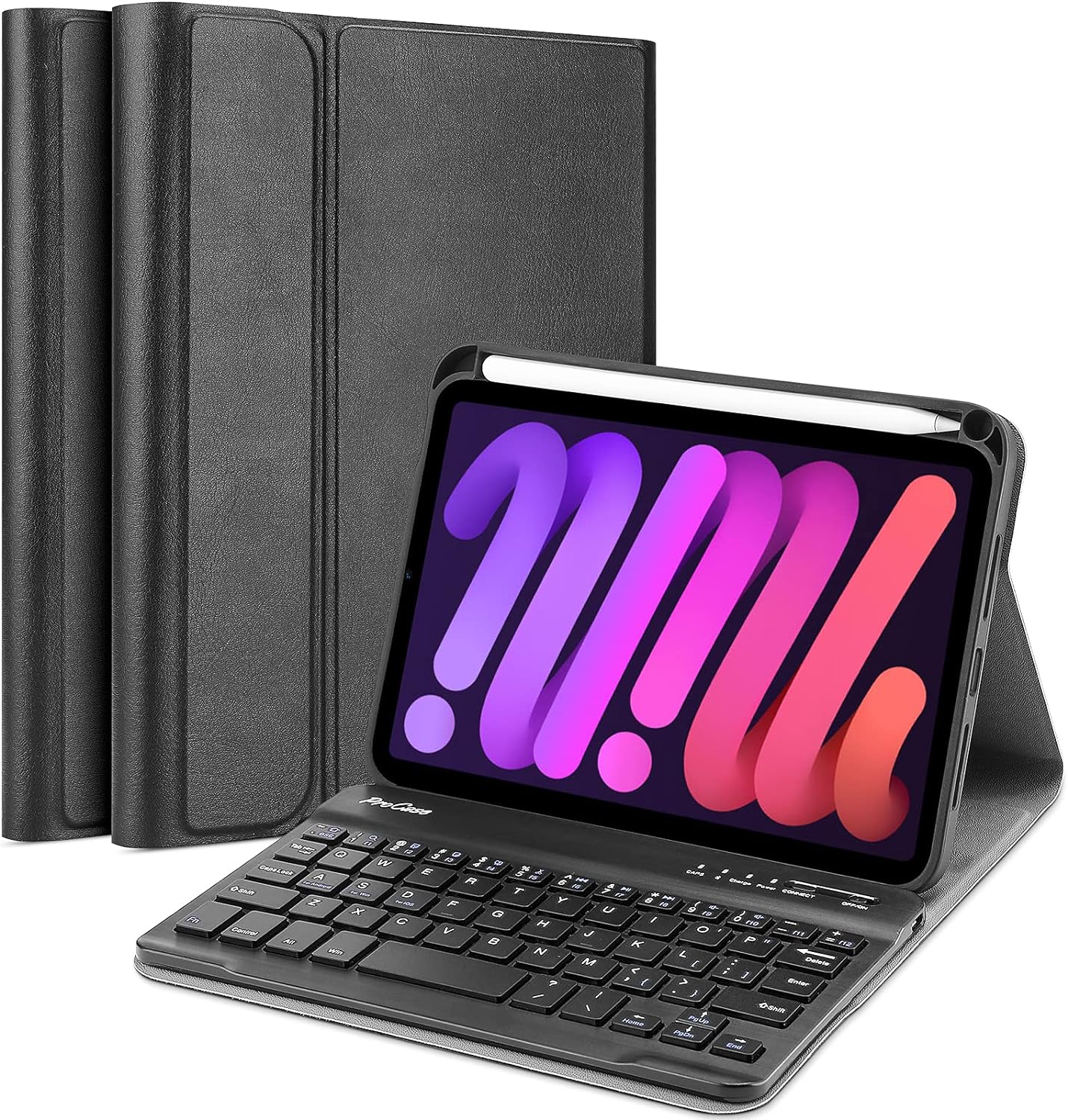 Slim Folio Smart Keyboard Case Cover with Detachable Wireless Bluetooth Keyboard for Apple iPad Mini 6 2021 – Black