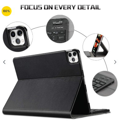 Slim Folio Smart Keyboard Case Cover with Detachable Wireless Bluetooth Keyboard for Apple iPad Pro 11 – Black