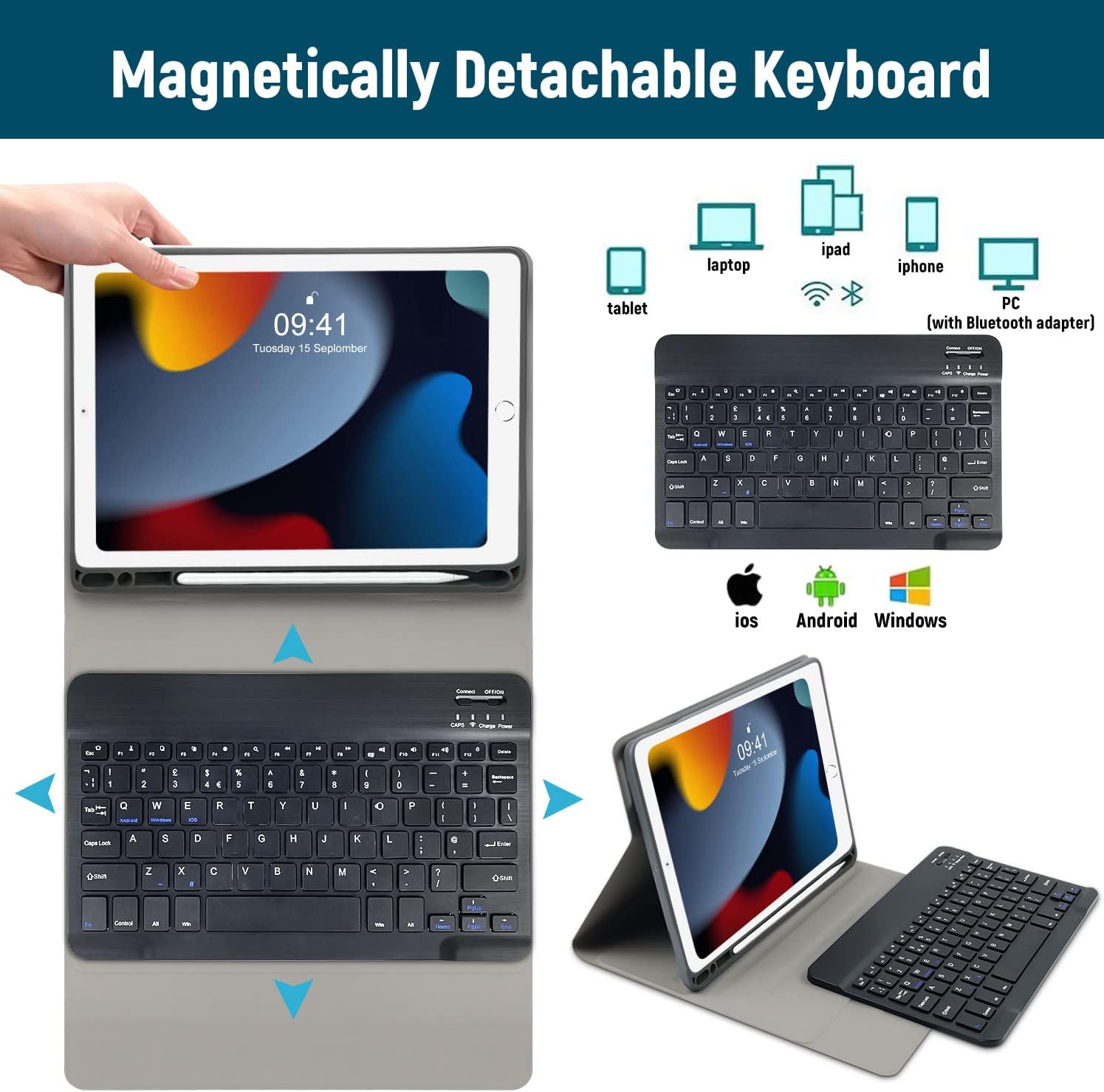 Slim Folio Smart Keyboard Case Cover with Detachable Wireless Bluetooth Keyboard for Apple iPad Air 3 (2019) – Black