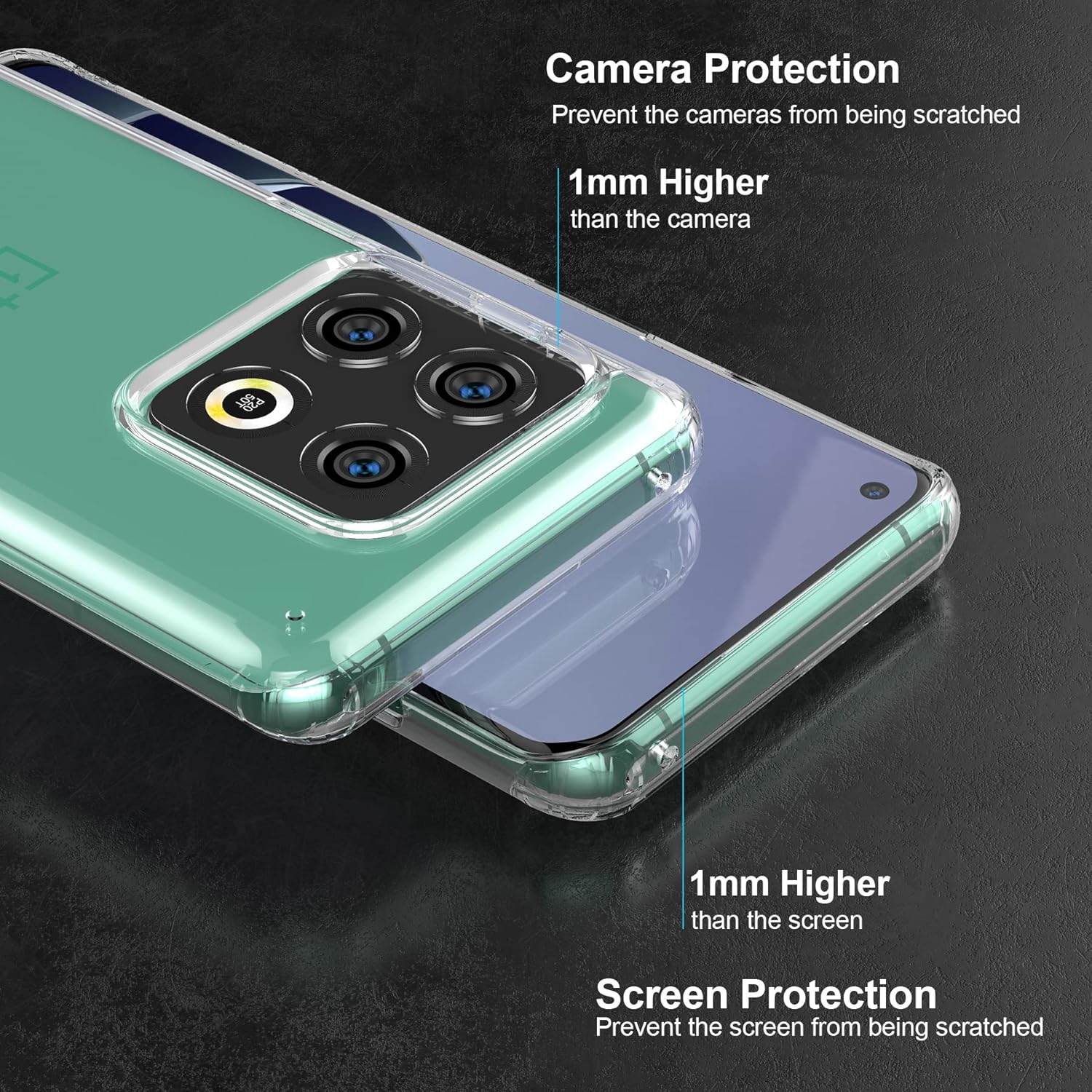Clear Transparent Anti-yellowing TPU Shock absorbing/Drop Protection with Microdot Technology Cover Case for Oneplus 10 Pro