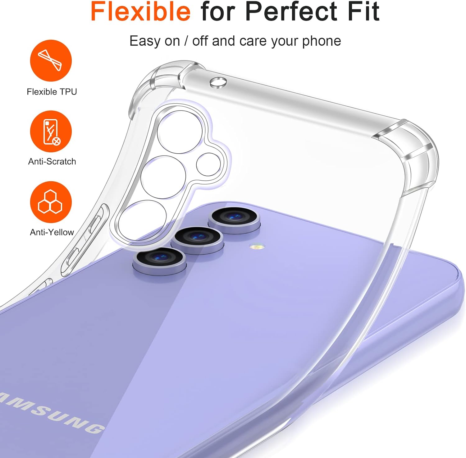 Clear Transparent Anti-yellowing TPU Shock absorbing/Drop Protection with Microdot Technology Cover Case for Samsung Galaxy A54