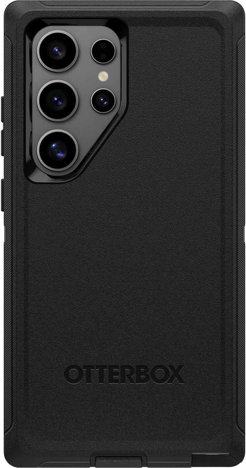 OtterBox Defender Series Case - BLACK, rugged & durable, shockproof with port protection, includes holster clip kickstand for Samsung Galaxy S24 Ultra