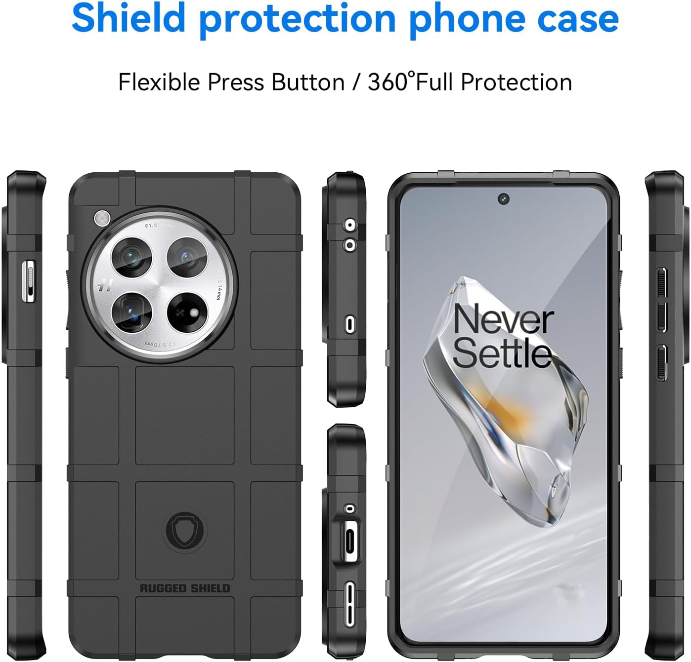 Rugged Shield Full Cover Drop-Tested Shockproof Slim Case with Military Grade Tactical Armor TPU Soft Case for OnePlus 12