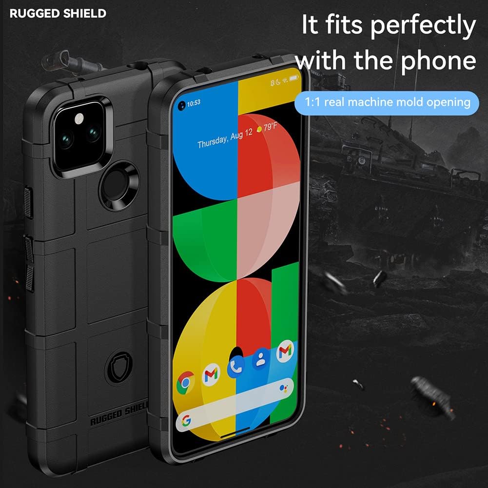 Rugged Shield Full Cover Drop-Tested Shockproof Slim Case with Military Grade Tactical Armor TPU Soft Case for Google Pixel 5