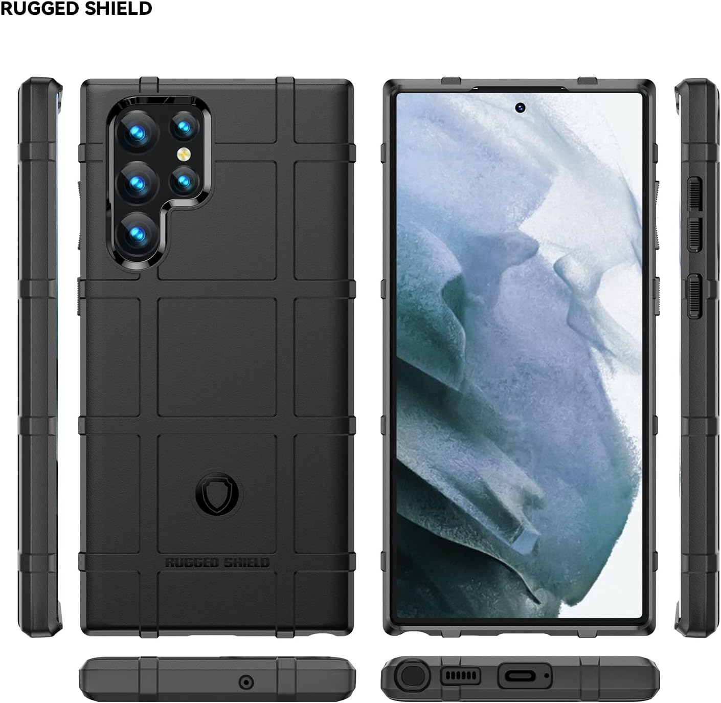 Rugged Shield Full Cover Drop-Tested Shockproof Slim Case with Military Grade Tactical Armor TPU Soft Case for Samsung Galaxy S23 Ultra