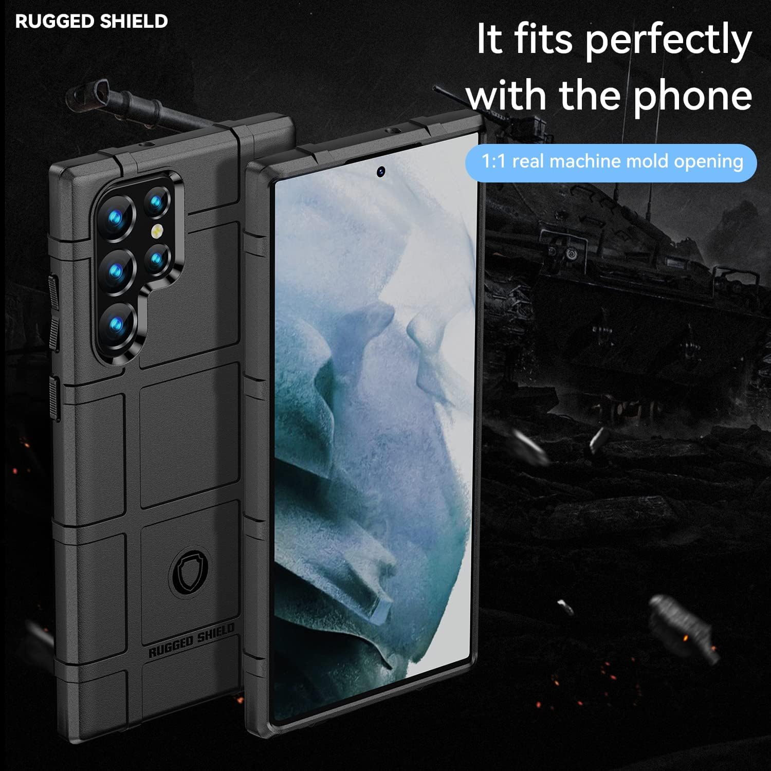 Rugged Shield Full Cover Drop-Tested Shockproof Slim Case with Military Grade Tactical Armor TPU Soft Case for Samsung Galaxy S23 Ultra