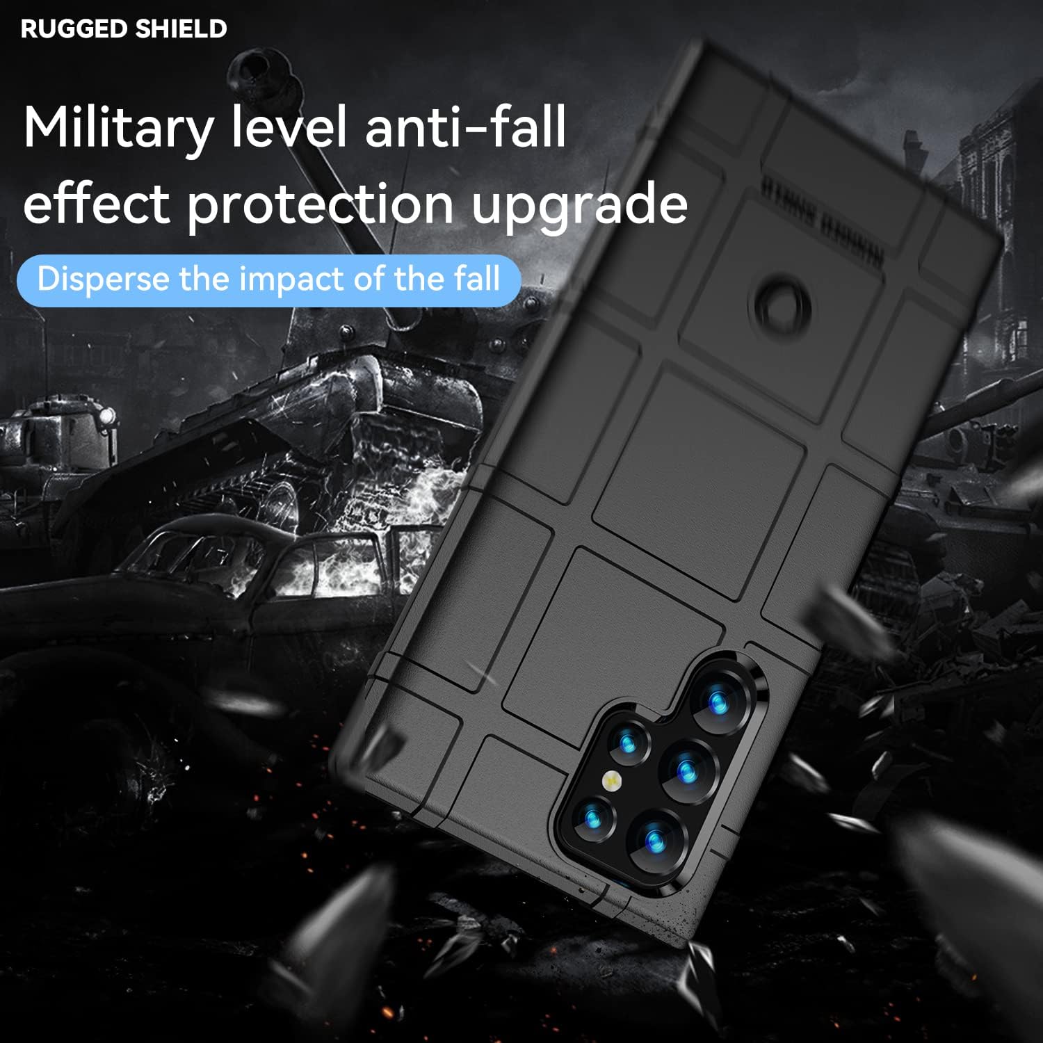 Rugged Shield Full Cover Drop-Tested Shockproof Slim Case with Military Grade Tactical Armor TPU Soft Case for Samsung Galaxy S23 Ultra