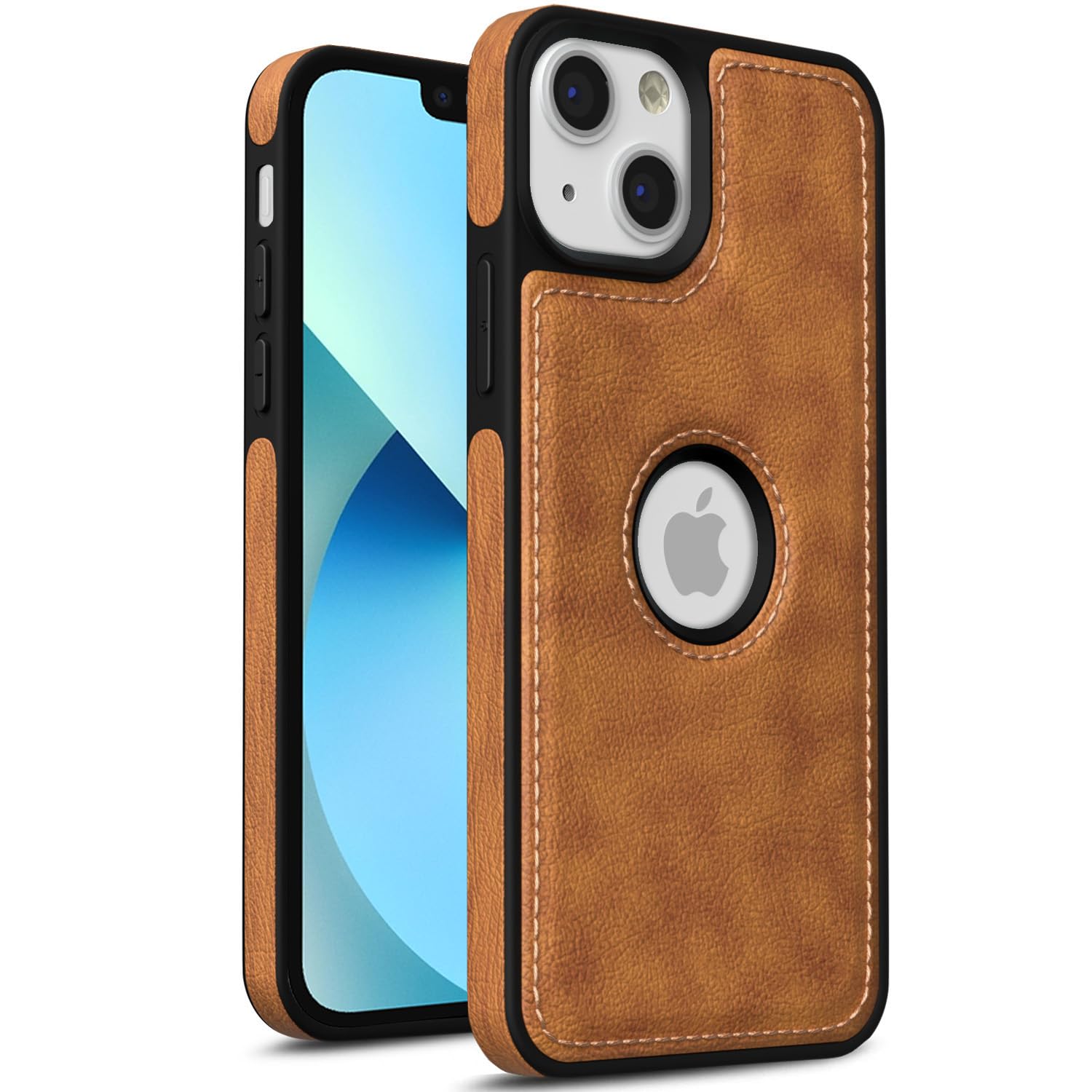 Black/Brown Full Premium Business Luxury Classic Non-Slip Slim Grip PU Soft Leather Cover Case for iPhone 13 – Black, Brown