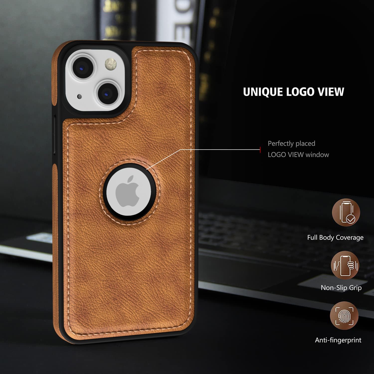 Black/Brown Full Premium Business Luxury Classic Non-Slip Slim Grip PU Soft Leather Cover Case for iPhone 13 – Black, Brown