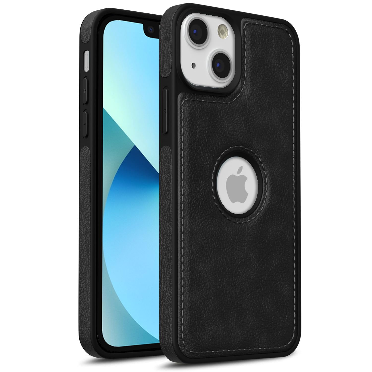 Black/Brown Full Premium Business Luxury Classic Non-Slip Slim Grip PU Soft Leather Cover Case for iPhone 13 – Black, Brown