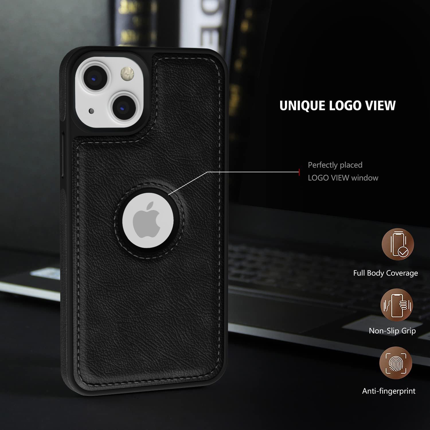 Black/Brown Full Premium Business Luxury Classic Non-Slip Slim Grip PU Soft Leather Cover Case for iPhone 13 – Black, Brown