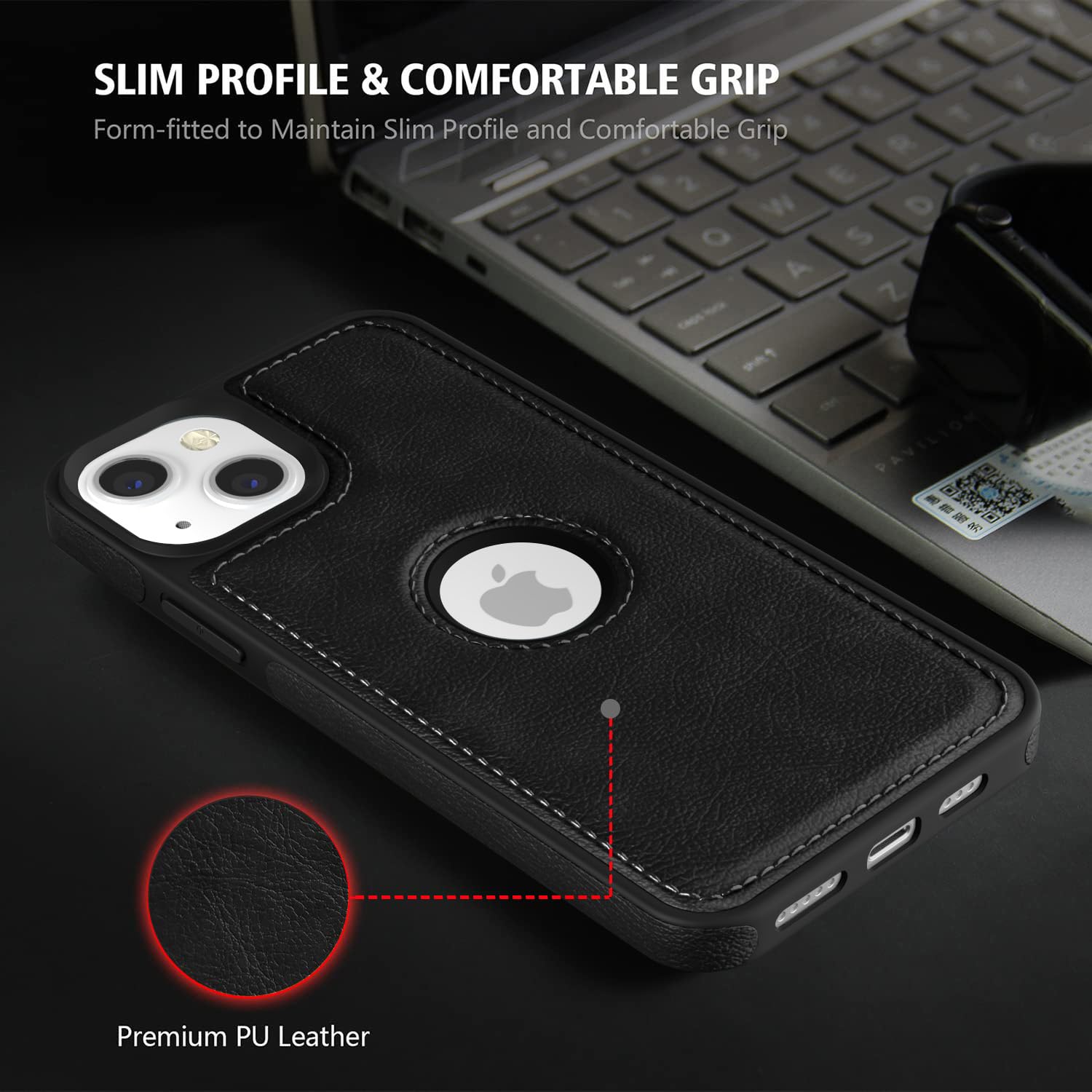 Black/Brown Full Premium Business Luxury Classic Non-Slip Slim Grip PU Soft Leather Cover Case for iPhone 13 – Black, Brown