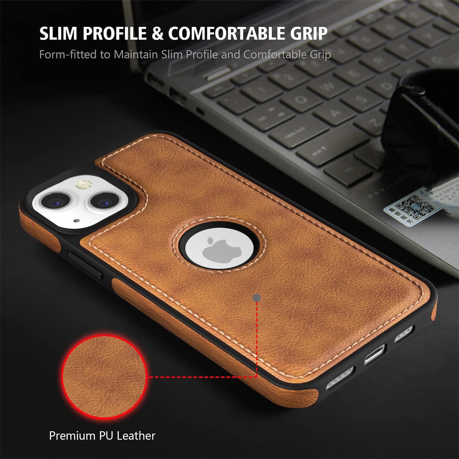 Black/Brown Full Premium Business Luxury Classic Non-Slip Slim Grip PU Soft Leather Cover Case for iPhone 13 – Black, Brown