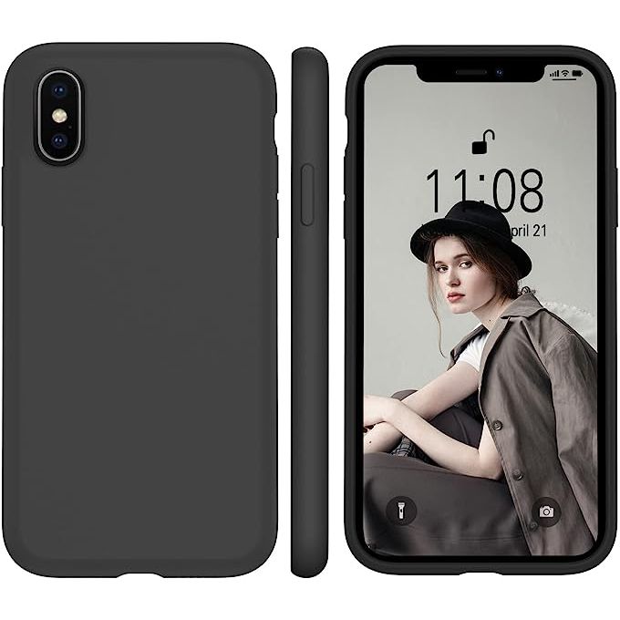 Black/Navy Blue Slim Liquid Silicone 3 Layers Full Covered Soft Gel Rubber Phone Cover Case for iPhone XS