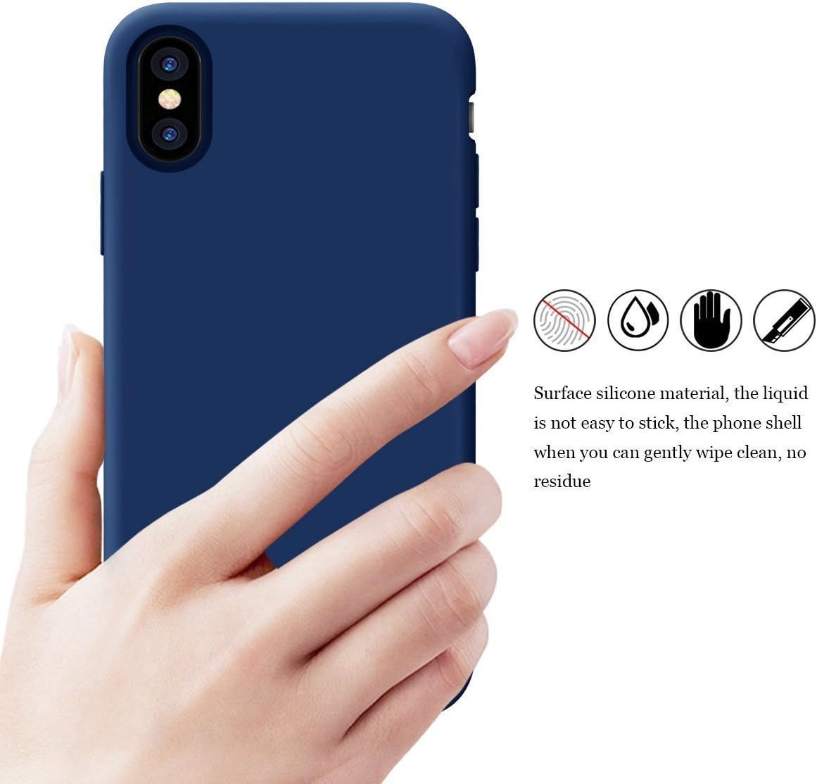 Black/Navy Blue Slim Liquid Silicone 3 Layers Full Covered Soft Gel Rubber Phone Cover Case for iPhone XS