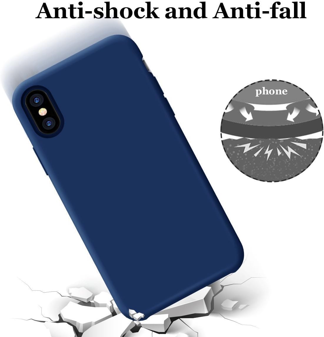 Black/Navy Blue Slim Liquid Silicone 3 Layers Full Covered Soft Gel Rubber Phone Cover Case for iPhone XS