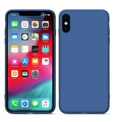 Black/Navy Blue Slim Liquid Silicone 3 Layers Full Covered Soft Gel Rubber Phone Cover Case for iPhone XS