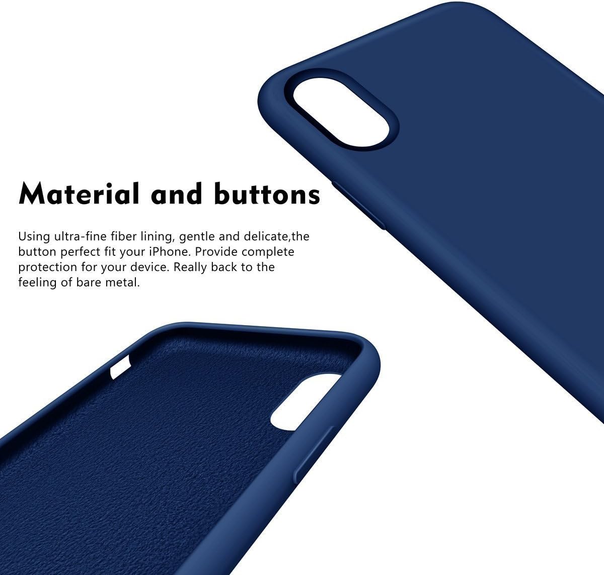 Black/Navy Blue Slim Liquid Silicone 3 Layers Full Covered Soft Gel Rubber Phone Cover Case for iPhone XS