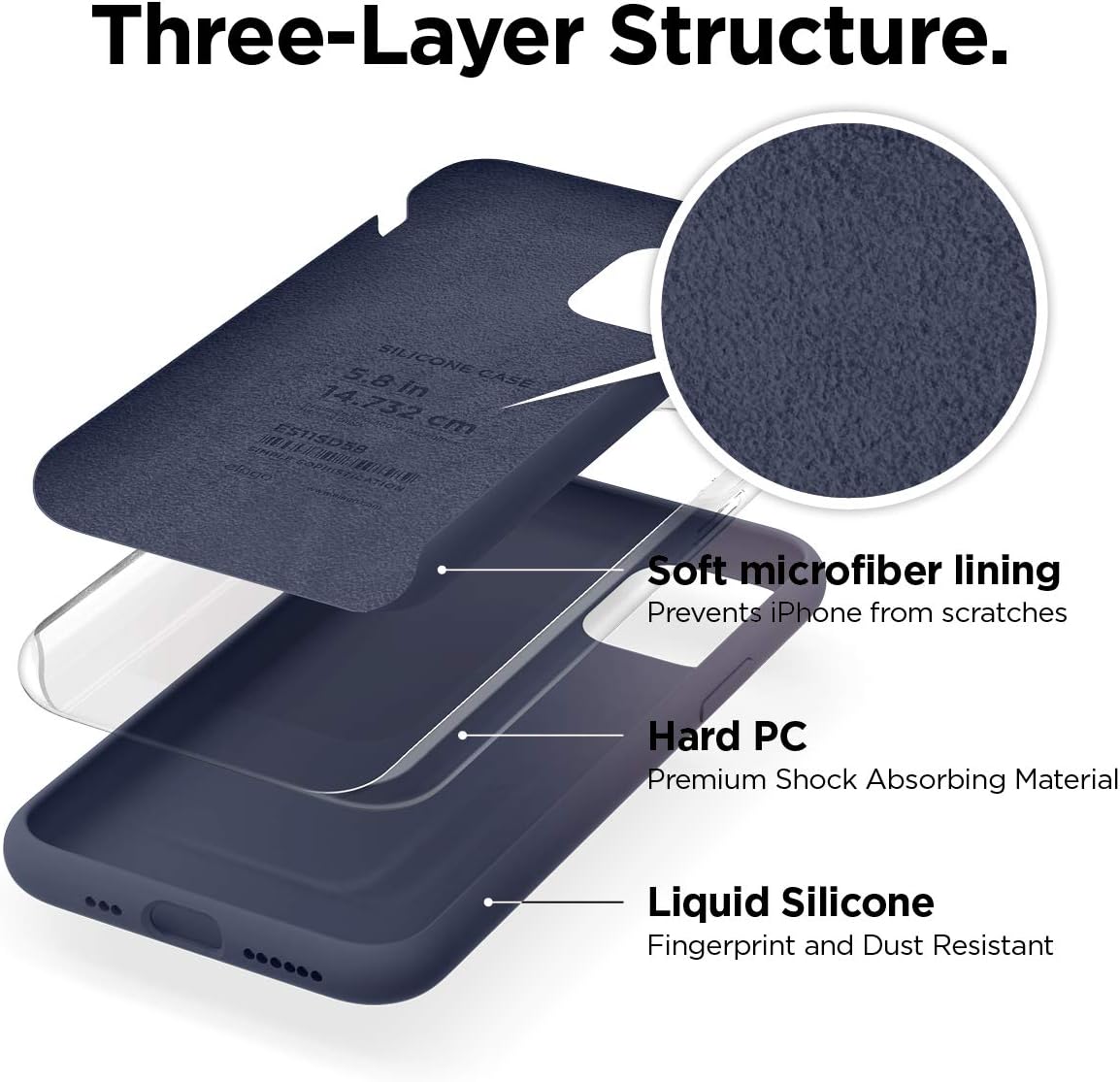 Black/Navy Blue Slim Liquid Silicone 3 Layers Full Covered Soft Gel Rubber Phone Cover Case for iPhone 11 Pro