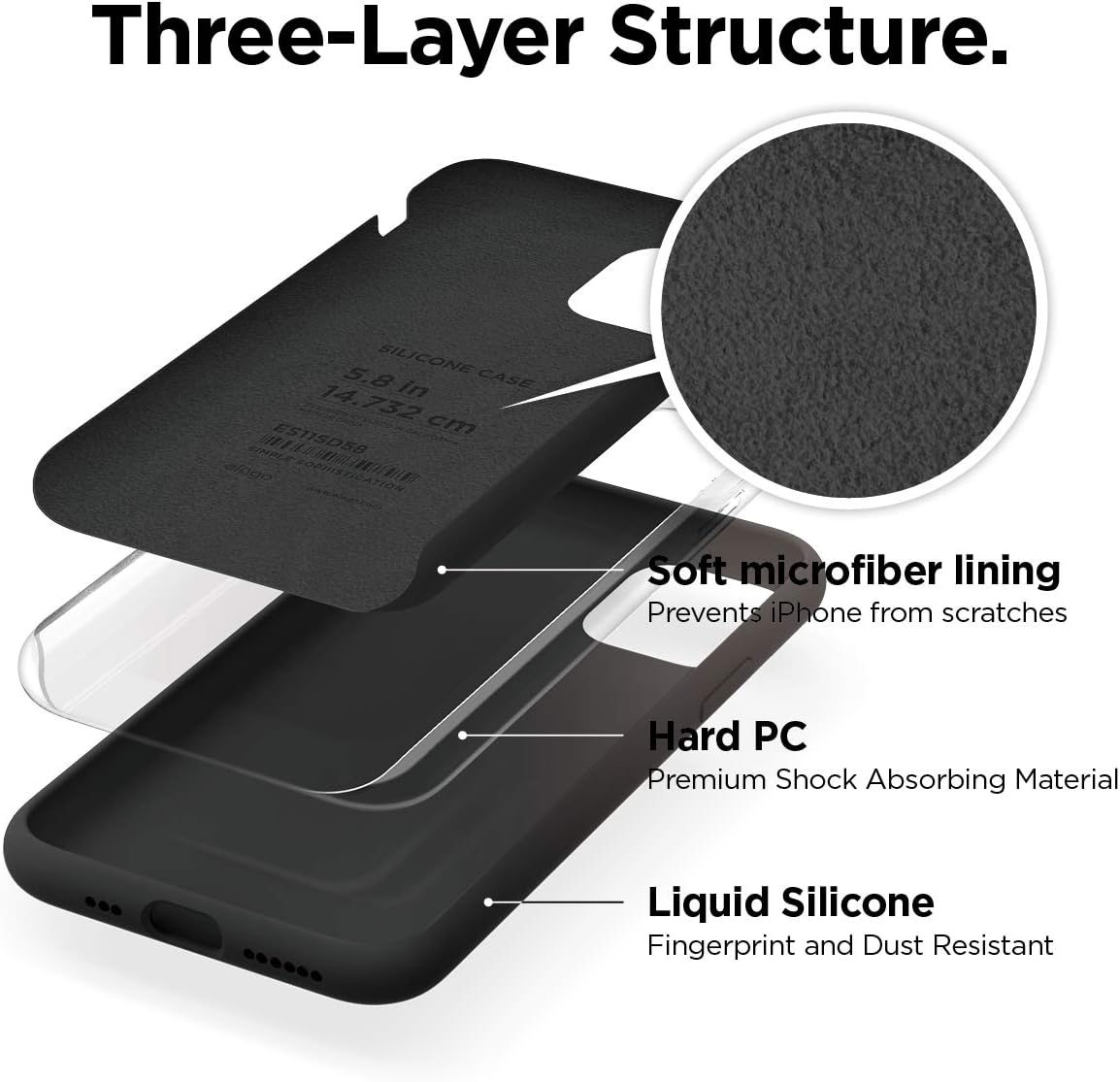 Black/Navy Blue Slim Liquid Silicone 3 Layers Full Covered Soft Gel Rubber Phone Cover Case for iPhone 11 Pro