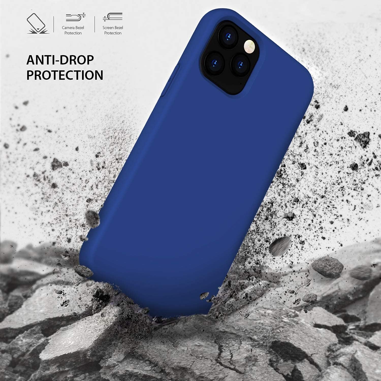Black/Navy Blue Slim Liquid Silicone 3 Layers Full Covered Soft Gel Rubber Phone Cover Case for iPhone 12 Pro
