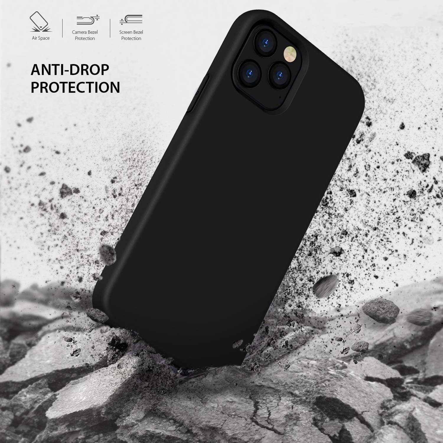 Black/Navy Blue Slim Liquid Silicone 3 Layers Full Covered Soft Gel Rubber Phone Cover Case for iPhone 12 Pro