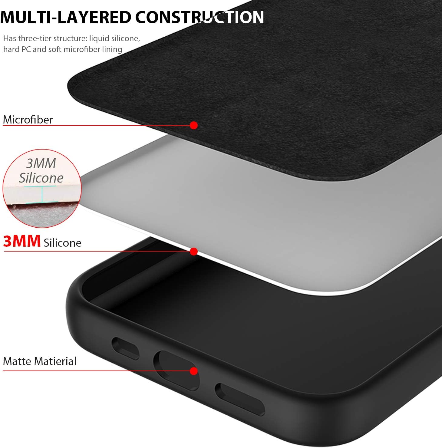 Black/Navy Blue Slim Liquid Silicone 3 Layers Full Covered Soft Gel Rubber Phone Cover Case for iPhone 12 Pro Max