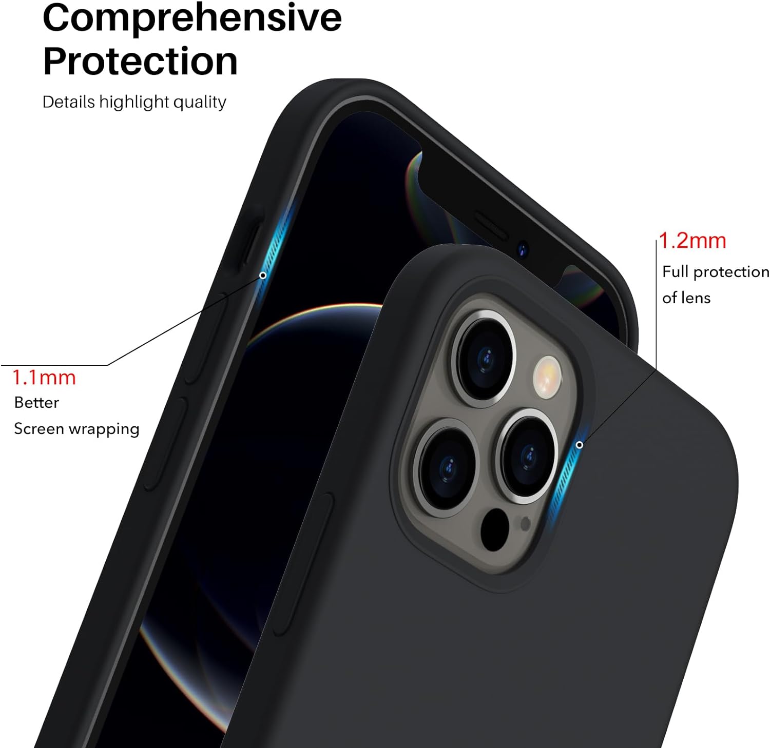 Black/Navy Blue Slim Liquid Silicone 3 Layers Full Covered Soft Gel Rubber Phone Cover Case for iPhone 12 Pro Max
