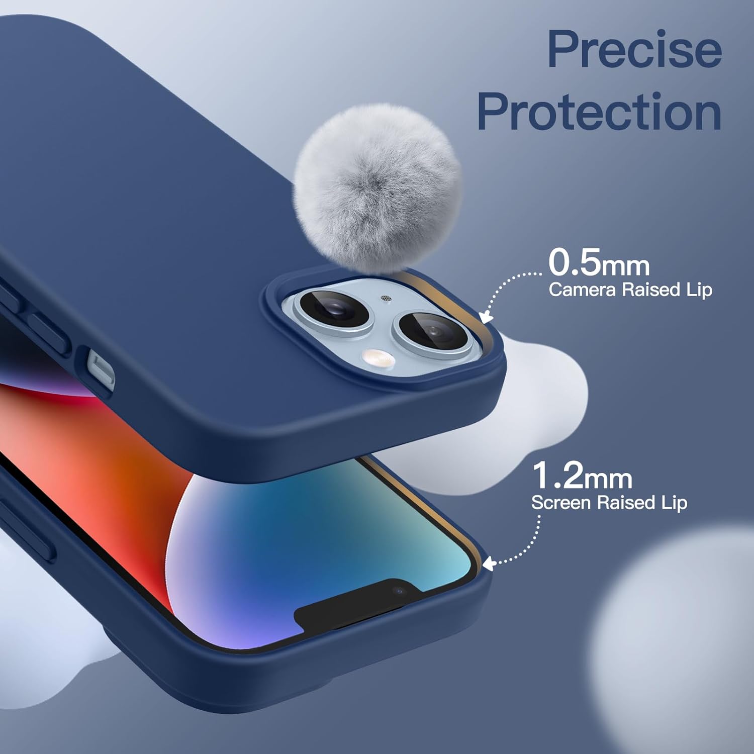 Black/Navy Blue Slim Liquid Silicone 3 Layers Full Covered Soft Gel Rubber Phone Cover Case for iPhone 13