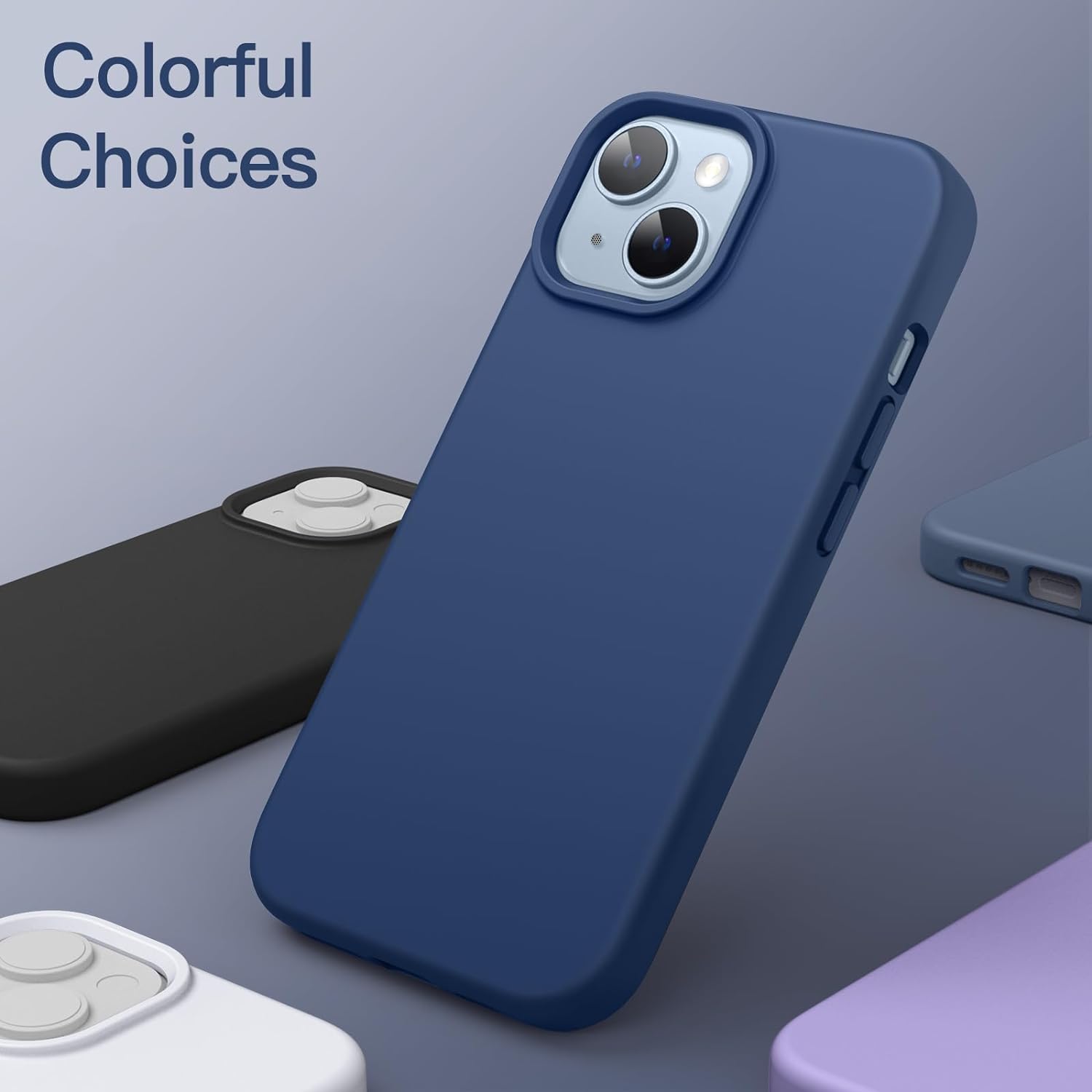 Black/Navy Blue Slim Liquid Silicone 3 Layers Full Covered Soft Gel Rubber Phone Cover Case for iPhone 13