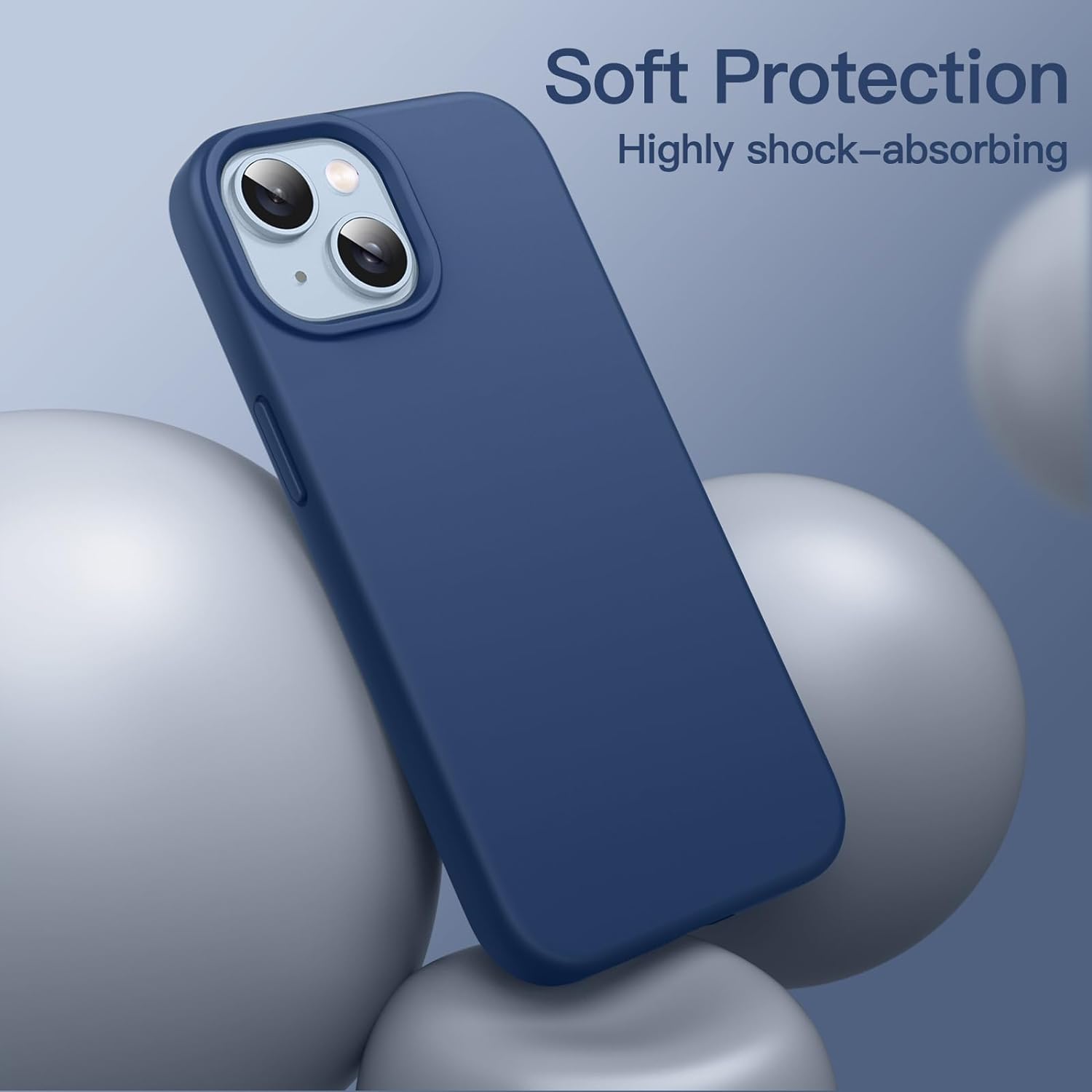 Black/Navy Blue Slim Liquid Silicone 3 Layers Full Covered Soft Gel Rubber Phone Cover Case for iPhone 14