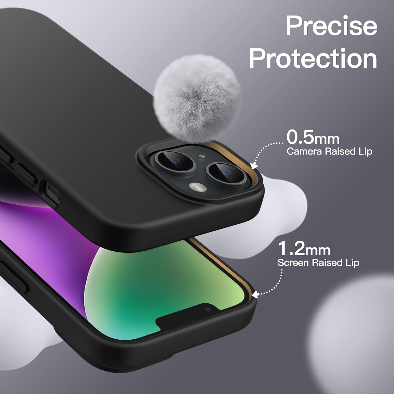Black/Navy Blue Slim Liquid Silicone 3 Layers Full Covered Soft Gel Rubber Phone Cover Case for iPhone 14