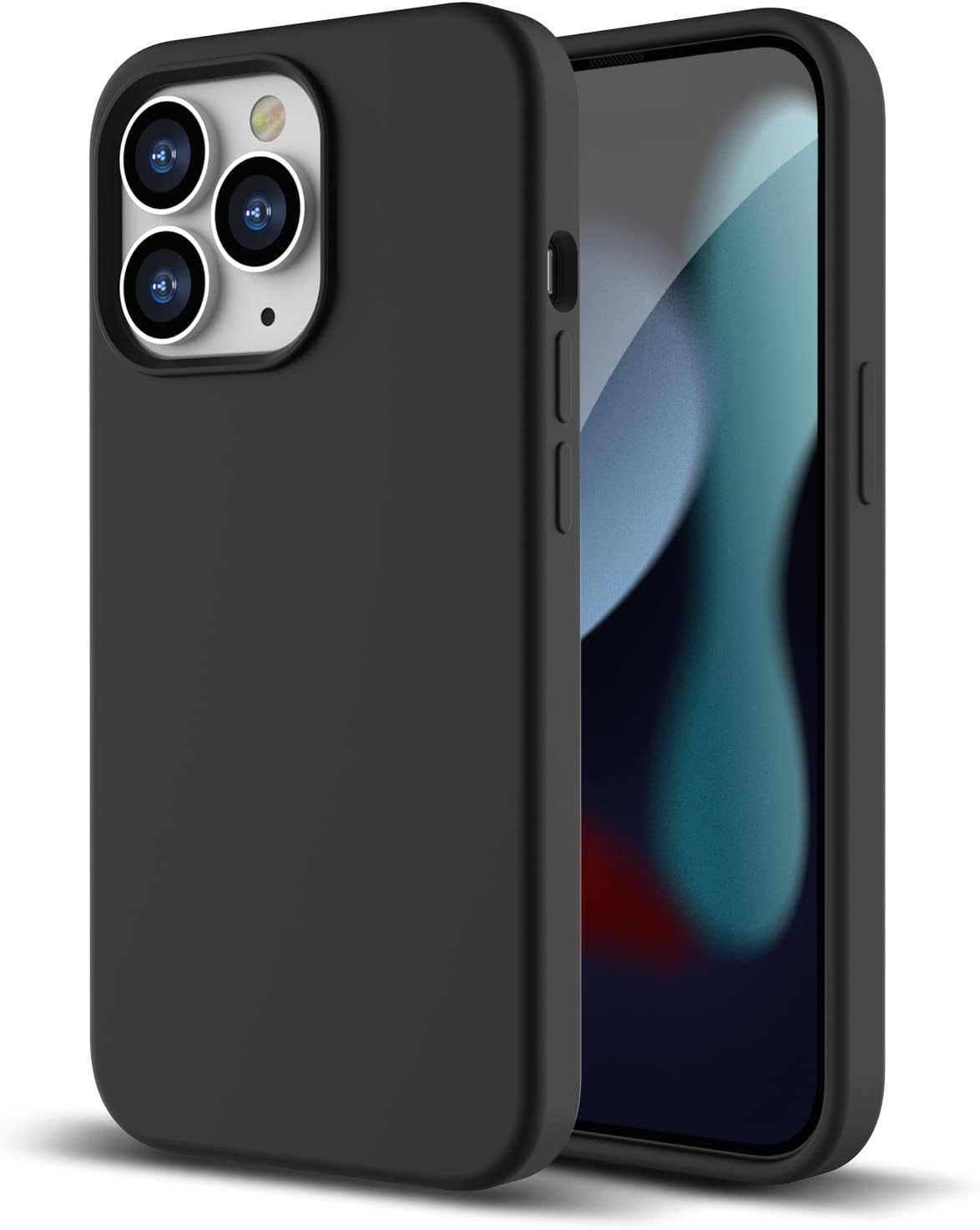 Black/Navy Blue Slim Liquid Silicone 3 Layers Full Covered Soft Gel Rubber Phone Cover Case for iPhone 13 Pro