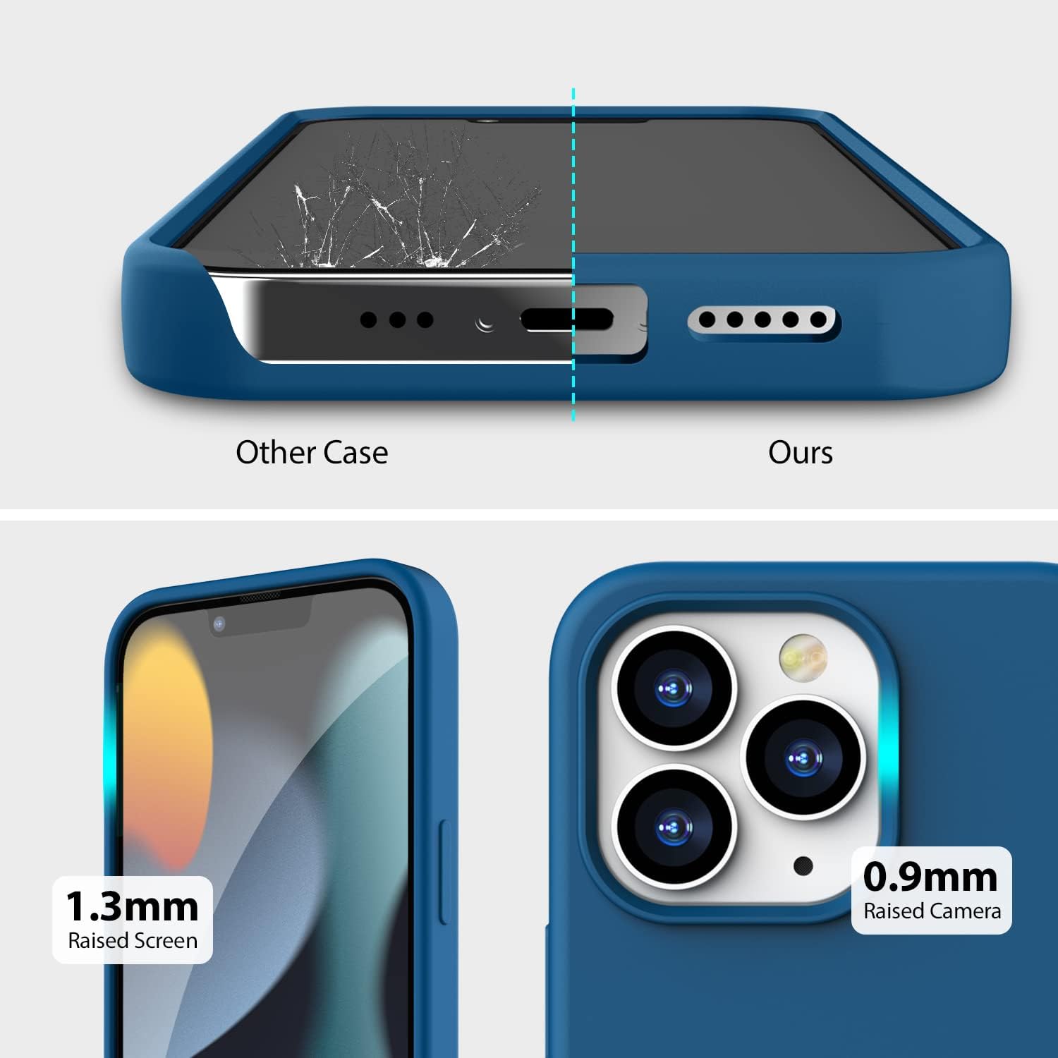 Black/Navy Blue Slim Liquid Silicone 3 Layers Full Covered Soft Gel Rubber Phone Cover Case for iPhone 13 Pro