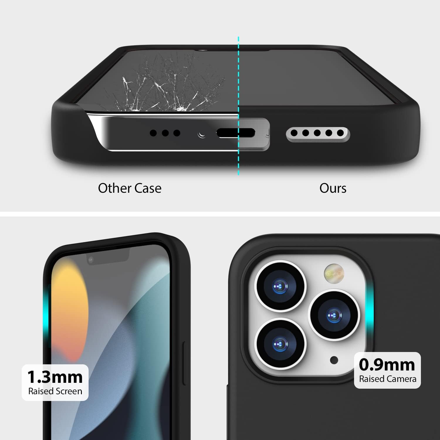 Black/Navy Blue Slim Liquid Silicone 3 Layers Full Covered Soft Gel Rubber Phone Cover Case for iPhone 13 Pro