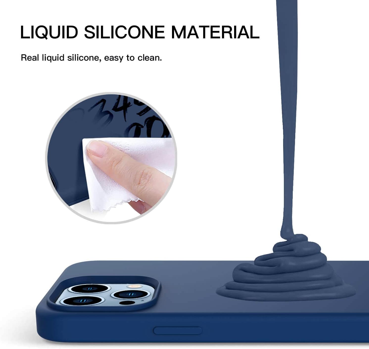 Black/Navy Blue Slim Liquid Silicone 3 Layers Full Covered Soft Gel Rubber Phone Cover Case for iPhone 13 Pro