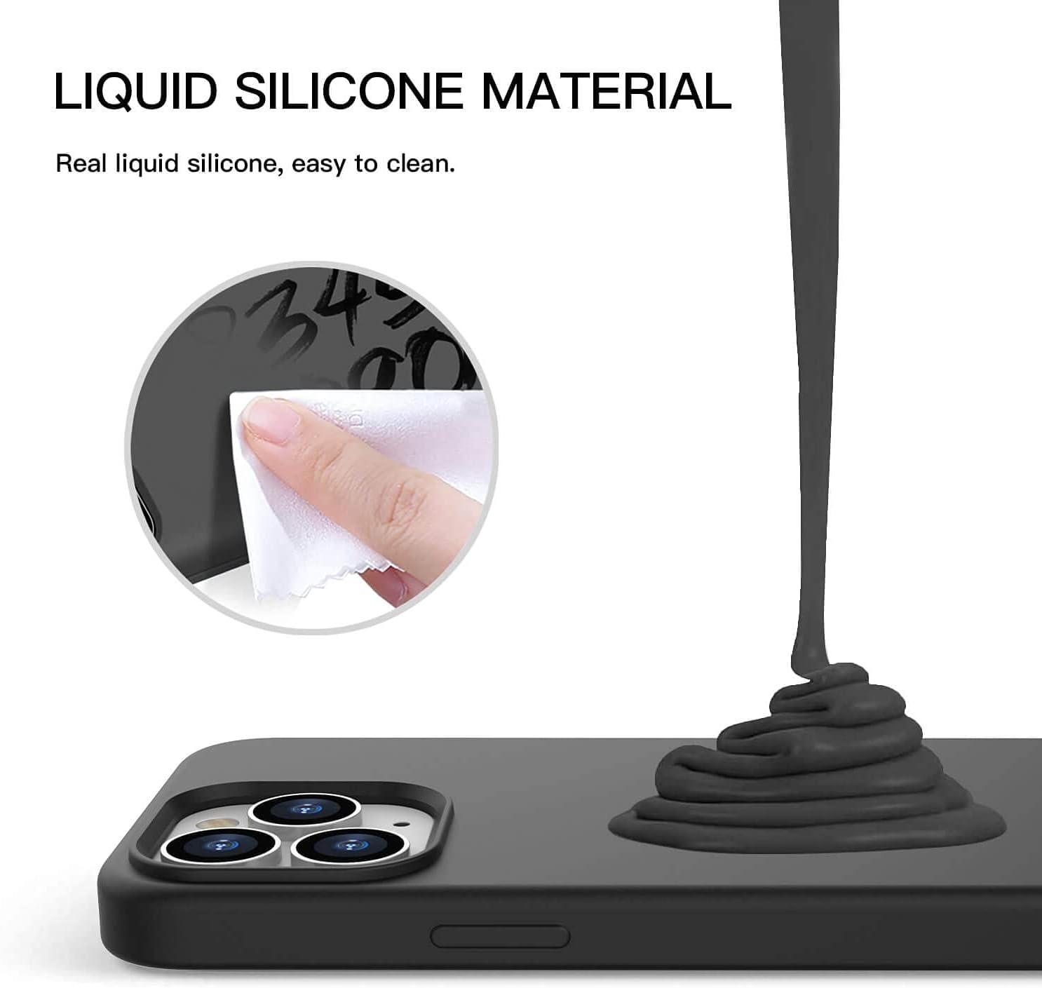 Black/Navy Blue Slim Liquid Silicone 3 Layers Full Covered Soft Gel Rubber Phone Cover Case for iPhone 13 Pro