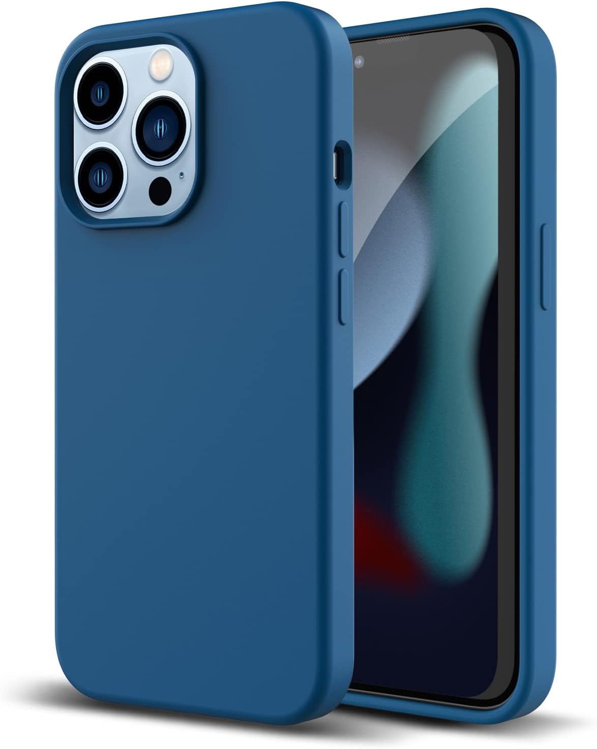 Black/Navy Blue Slim Liquid Silicone 3 Layers Full Covered Soft Gel Rubber Phone Cover Case for iPhone 13 Pro