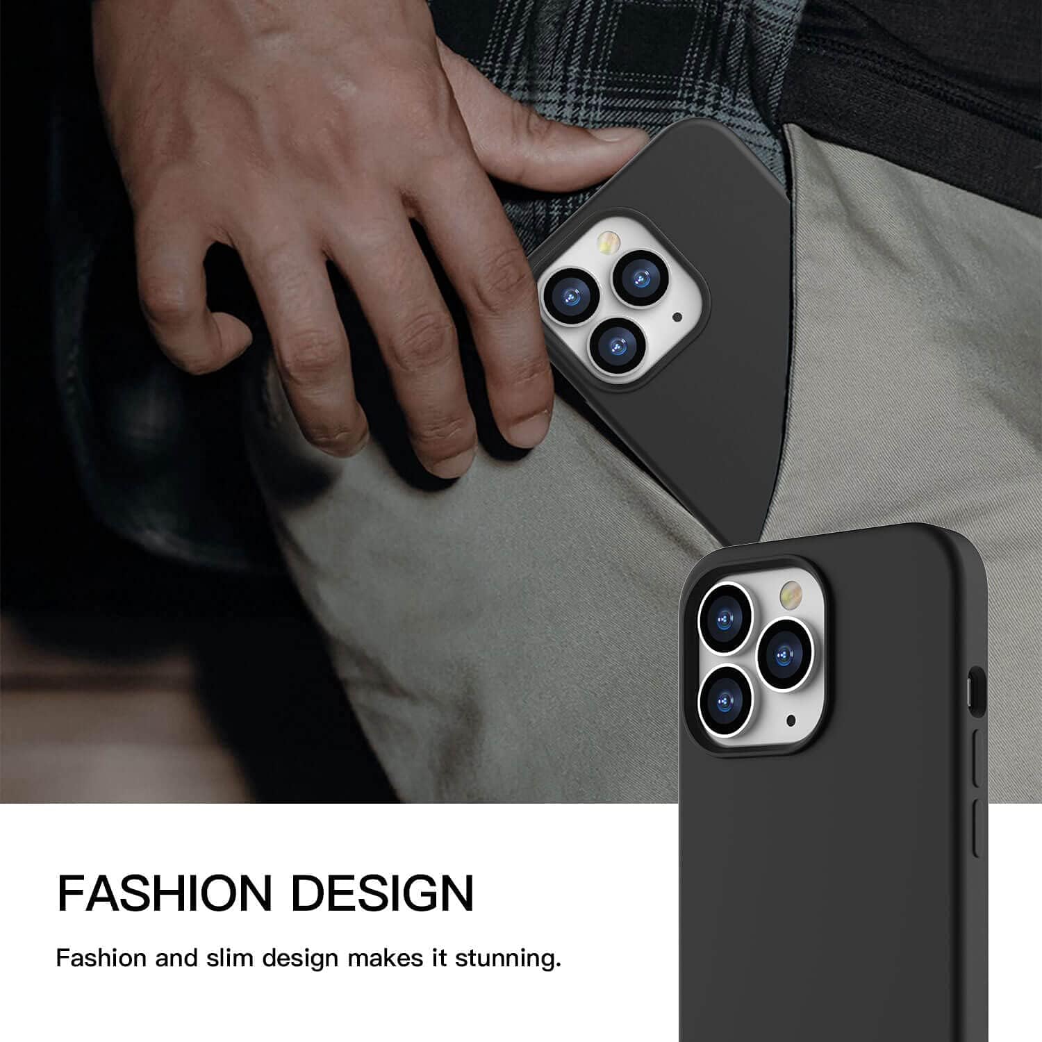 Black/Navy Blue Slim Liquid Silicone 3 Layers Full Covered Soft Gel Rubber Phone Cover Case for iPhone 13 Pro