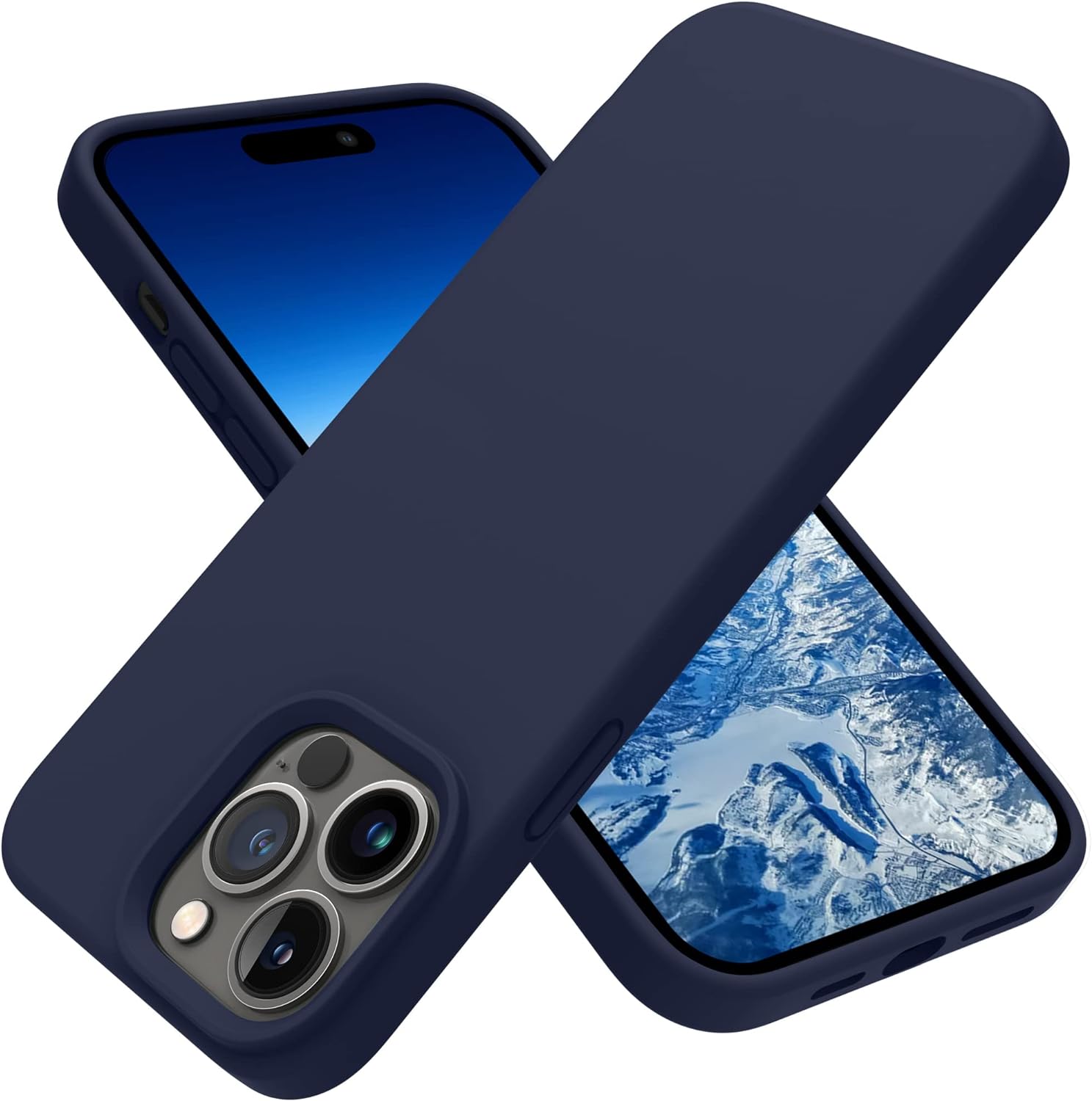 Black/Navy Blue Slim Liquid Silicone 3 Layers Full Covered Soft Gel Rubber Phone Cover Case for iPhone 14 Pro Max