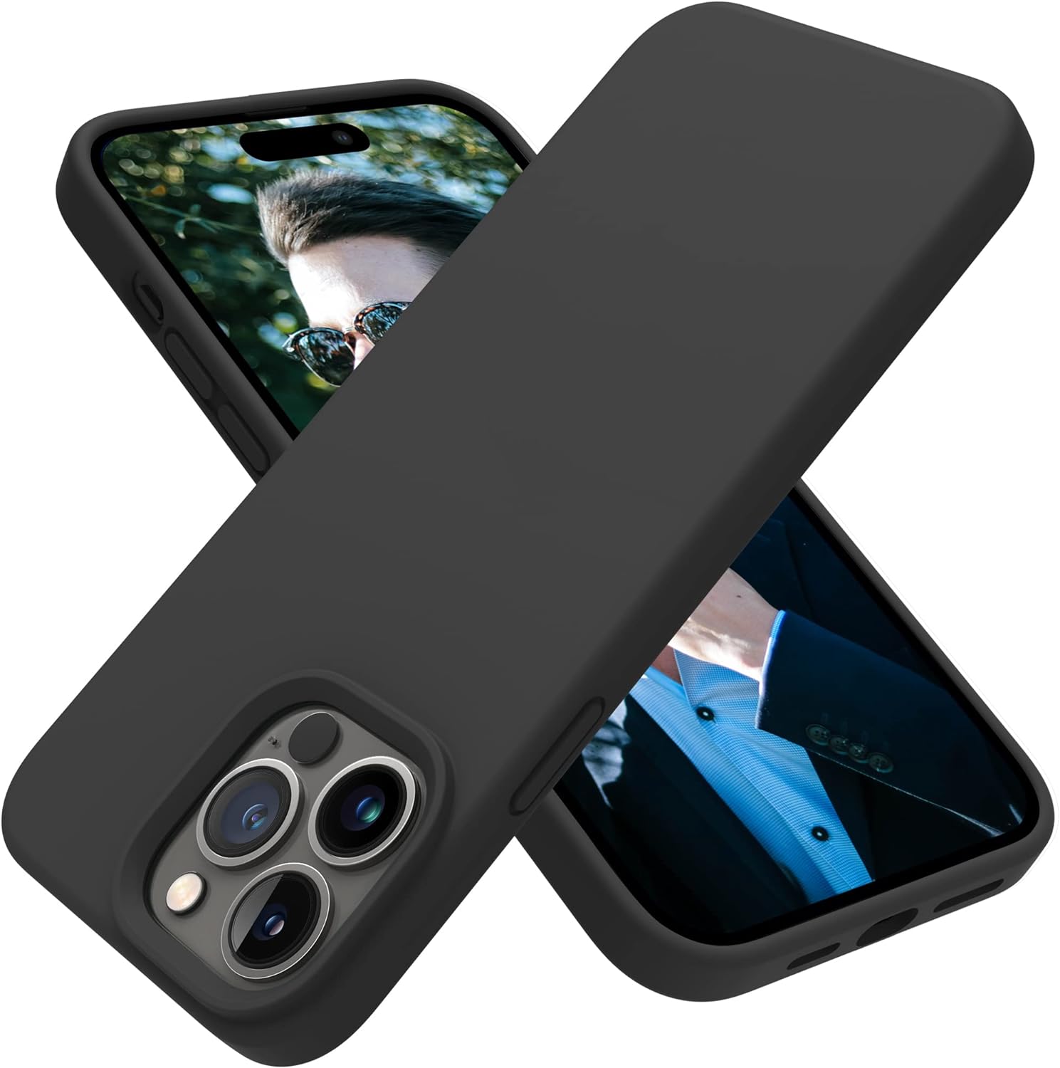 Black/Navy Blue Slim Liquid Silicone 3 Layers Full Covered Soft Gel Rubber Phone Cover Case for iPhone 14 Pro Max