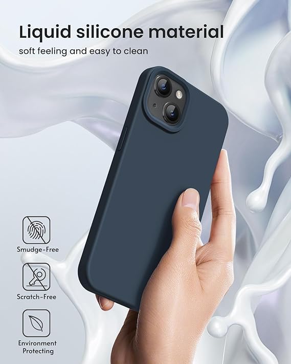 Black/Navy Blue Slim Liquid Silicone 3 Layers Full Covered Soft Gel Rubber Phone Cover Case for iPhone 15 Plus