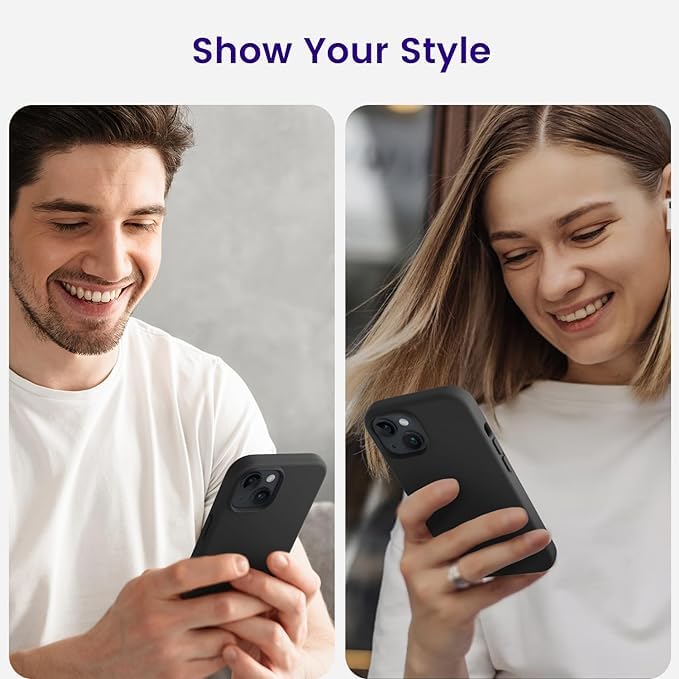 Black/Navy Blue Slim Liquid Silicone 3 Layers Full Covered Soft Gel Rubber Phone Cover Case for iPhone 15 Plus