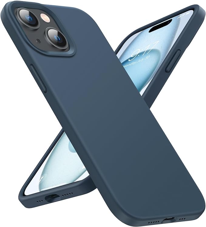 Black/Navy Blue Slim Liquid Silicone 3 Layers Full Covered Soft Gel Rubber Phone Cover Case for iPhone 15 Plus