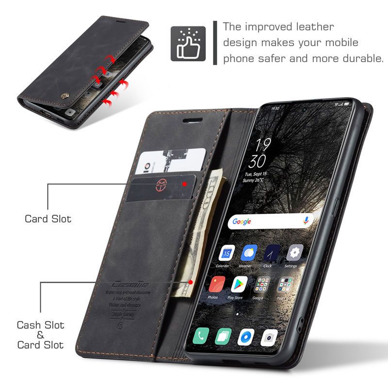 Caseme Black Wallet Retro Leather Kickstand Flip Case All-Round Protection Cover Case For Tecno Camon 20 Pro 4G (NOT 5G)
