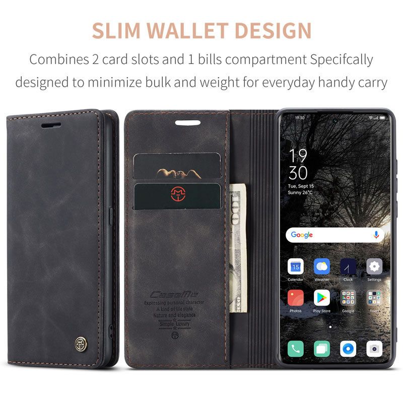 Caseme Black Wallet Retro Leather Kickstand Flip Case All-Round Protection Cover Case For Tecno Camon 20 Premier