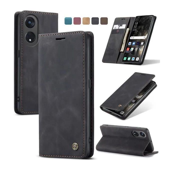 Caseme Black Wallet Retro Leather Kickstand Flip Case All-Round Protection Cover Case For Oppo Reno 8T 5G