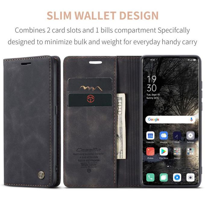 Caseme Black Wallet Retro Leather Kickstand Flip Case All-Round Protection Cover Case For Oppo Reno 8T 5G